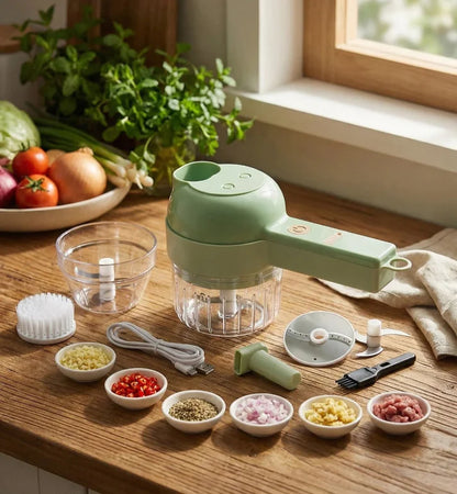 4-in-1 Electric Choppers - Multi-Function Food Processor, Mini Chopper, Garlic Masher, Slicer & Dicer
